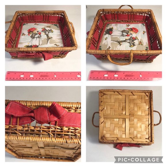 Vintage Christmas Birdhouse Napkin Bread Basket Red Ribbon Bow Holly Birds Nest - Picture 16 of 16